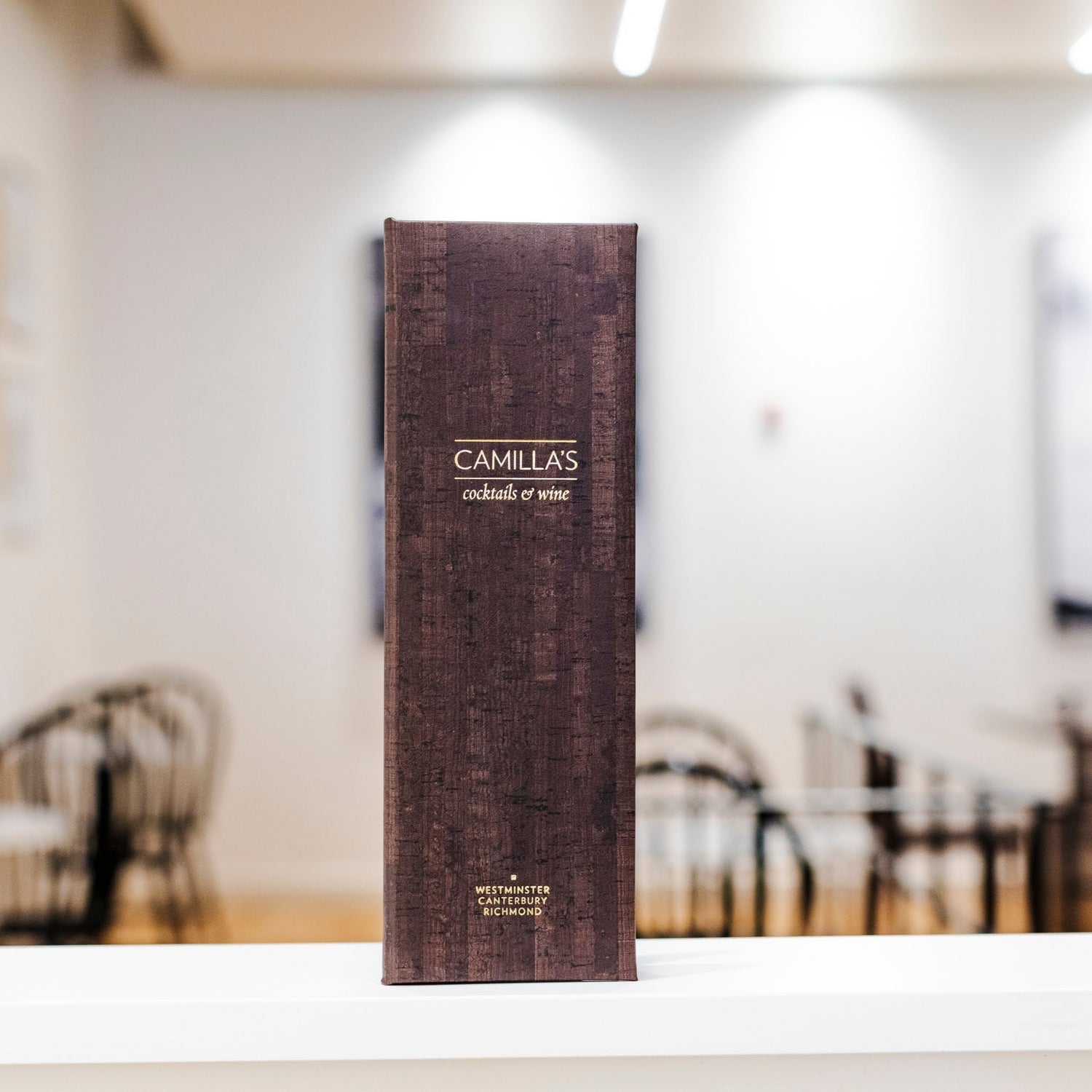 cocoa vino carded menu with gold foil logo cocktail menu wine menu